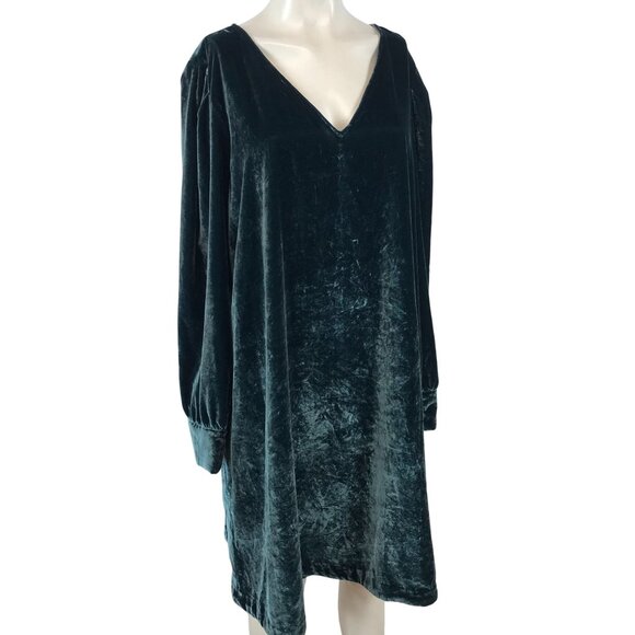 LOFT - WOMEN'S XXL - GREEN LONG SLEEVE V NECK VELOUR PARTY DRESS - Picture 1 of 8